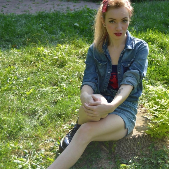 USA American flag denim blue jean button up shirt - Picture 3 of 5